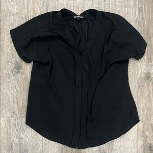 Express Black Short Sleeve V-Neck Blouse with Draped Front